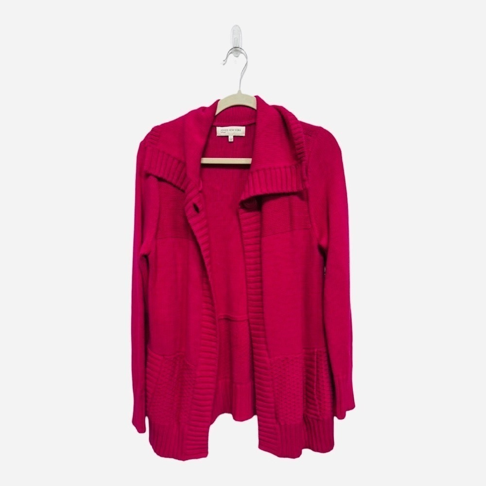 Jones New York Sport Pink Long Cotton Blend Cable Knit Cardigan Large NWT